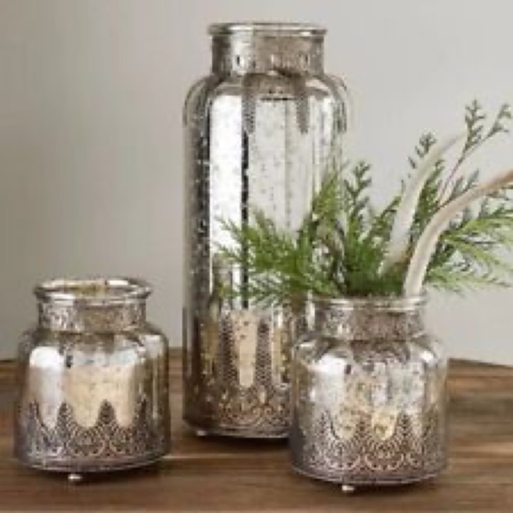New Pottery Barn Madeline Mercury Metal Cachepot / Vase